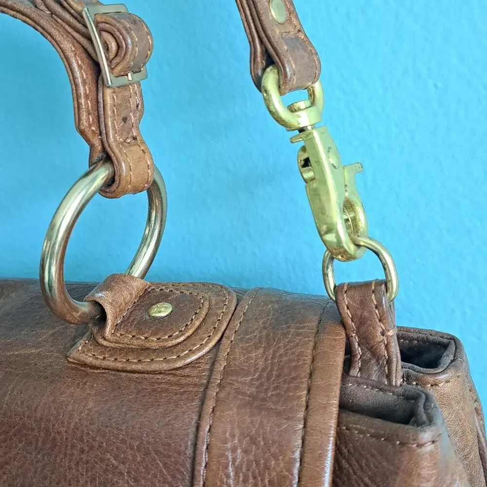 Rebecca Minkoff Covet Satchel Bag Brown Glazed Leather Turnlock Leopard Hobo